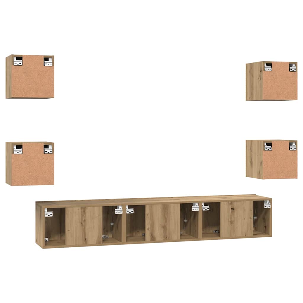 Tv-Meubelset Wandgemonteerd 7 Pcs Artisan Eiken Bewerkt Hout 180 cm