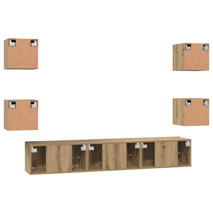 Tv-Meubelset Wandgemonteerd 7 Pcs Artisan Eiken Bewerkt Hout 180 cm
