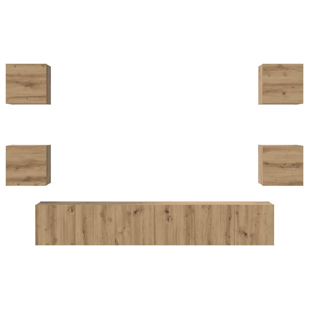 Tv-Meubelset Wandgemonteerd 7 Pcs Artisan Eiken Bewerkt Hout 180 cm