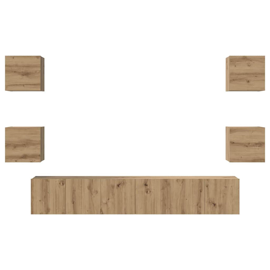 Tv-Meubelset Wandgemonteerd 7 Pcs Artisan Eiken Bewerkt Hout 180 cm