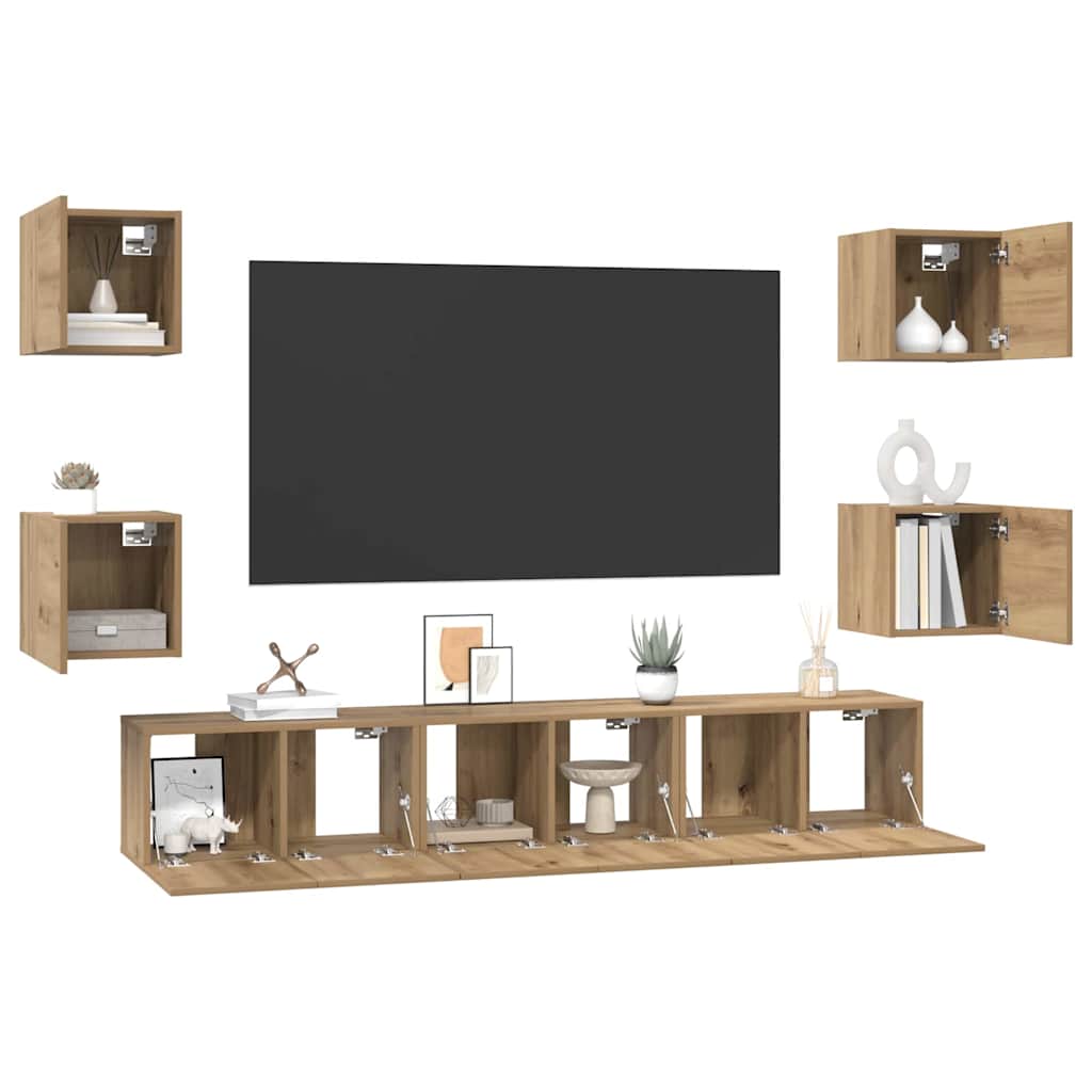 Tv-Meubelset Wandgemonteerd 7 Pcs Artisan Eiken Bewerkt Hout 180 cm