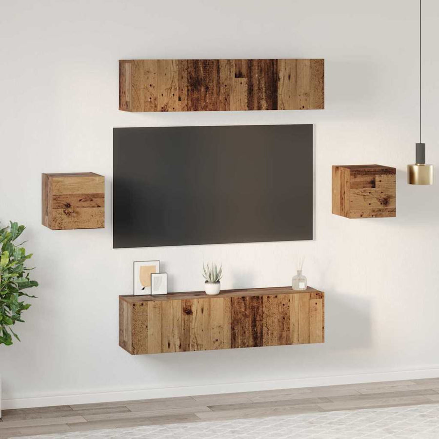 Tv-meubelset 6 pcs Oud hout Medium 30.5 x 30 x 30 cm