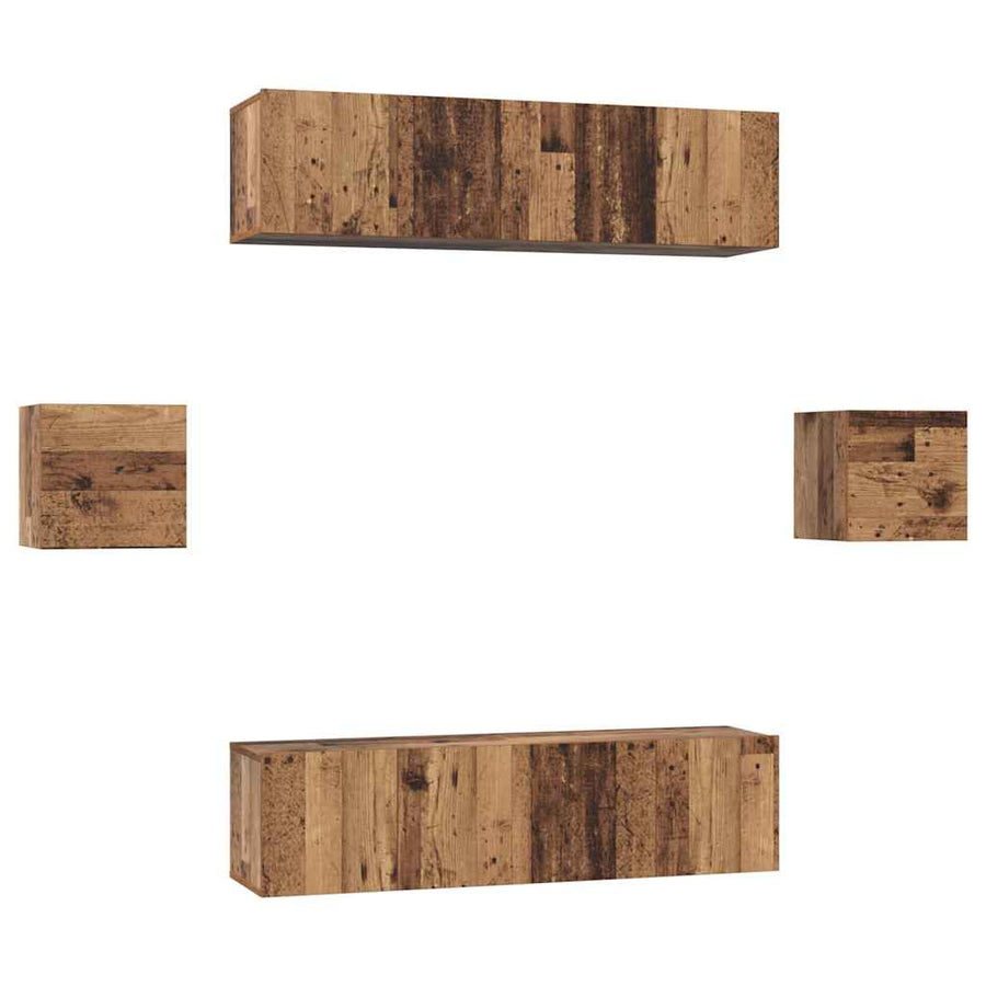 Tv-meubelset 6 pcs Oud hout Medium 30.5 x 30 x 30 cm