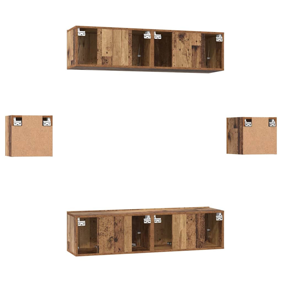 Tv-meubelset 6 pcs Oud hout Medium 30.5 x 30 x 30 cm