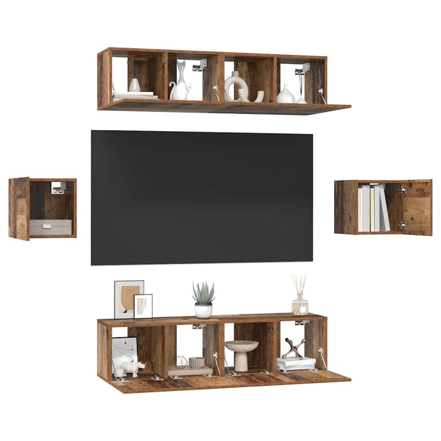Tv-meubelset 6 pcs Oud hout Medium 30.5 x 30 x 30 cm