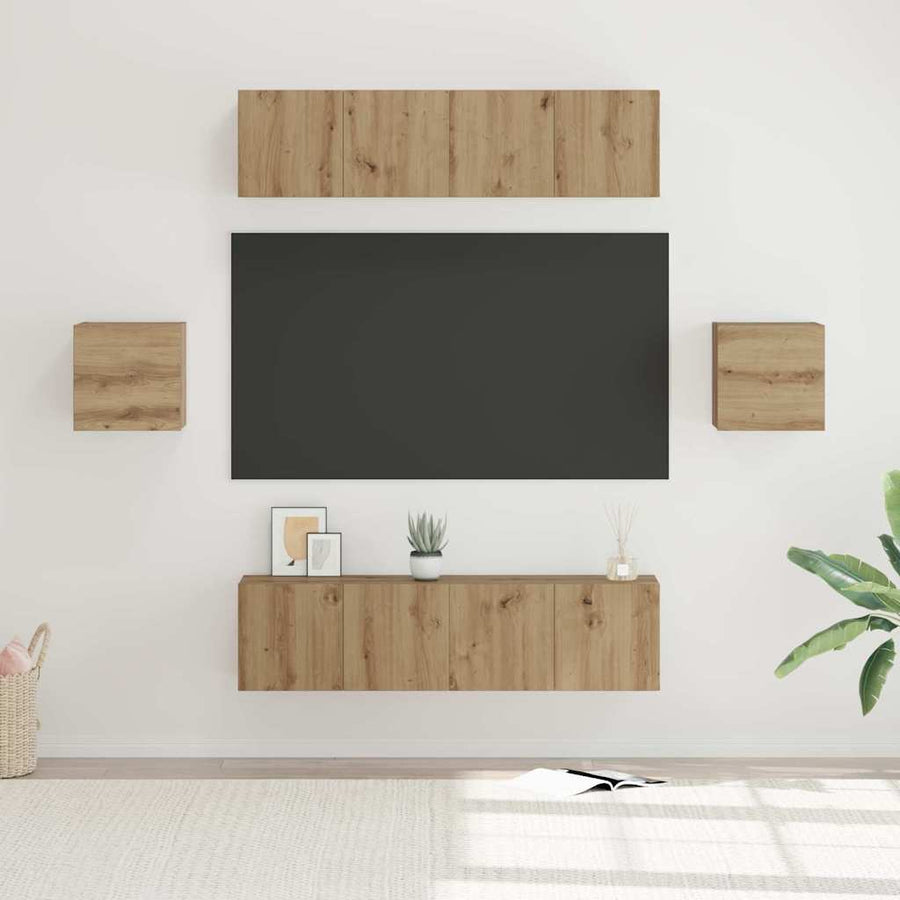 Tv-Meubelset Wandgemonteerd 6 Pcs Artisan Eiken Bewerkt Hout 120 cm