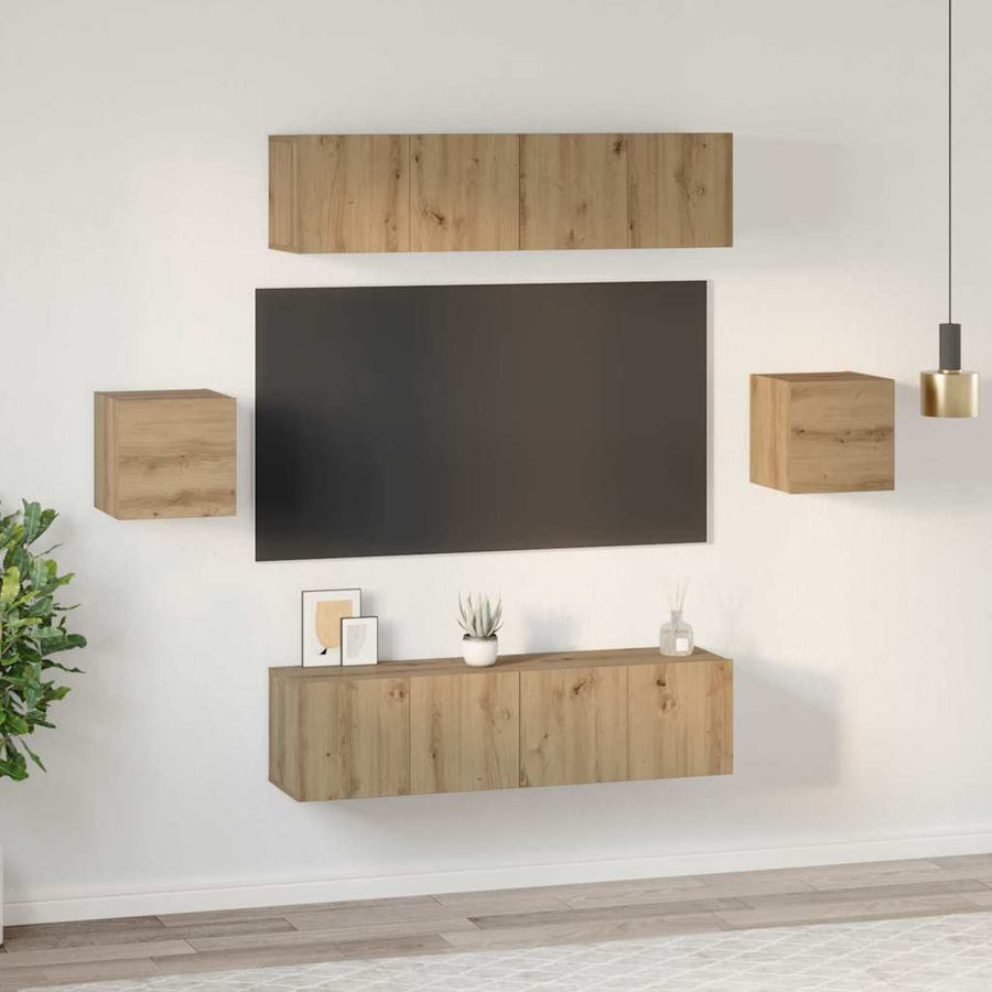 Tv-Meubelset Wandgemonteerd 6 Pcs Artisan Eiken Bewerkt Hout 120 cm