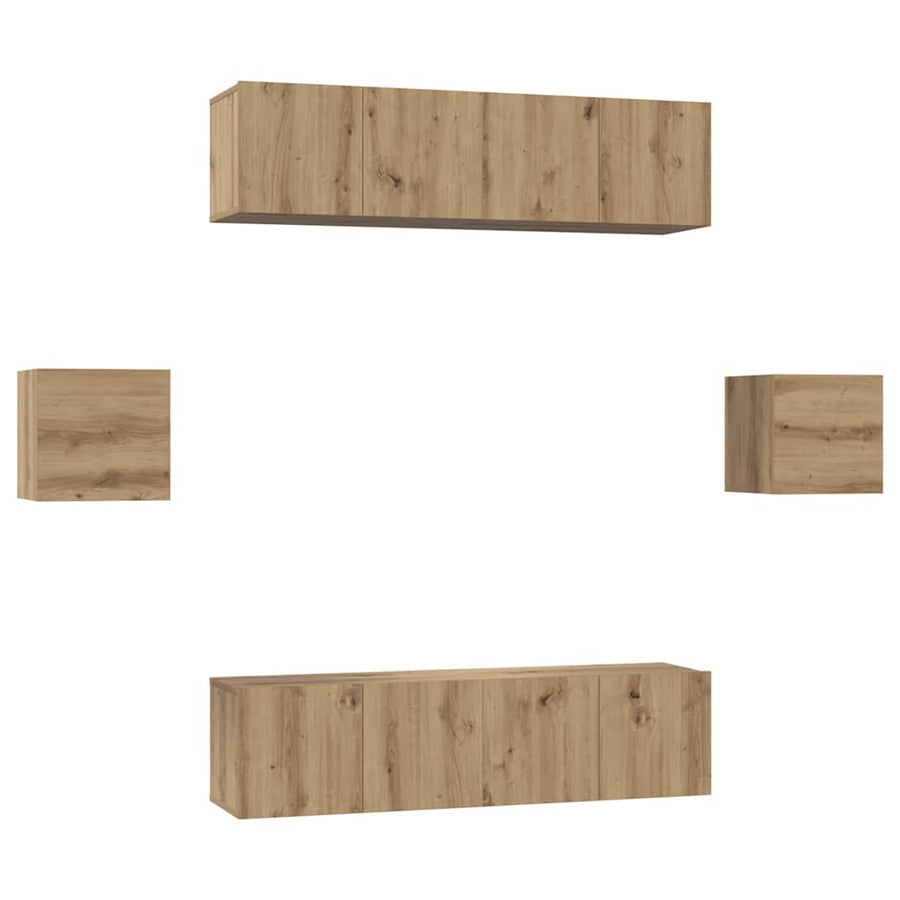 Tv-Meubelset Wandgemonteerd 6 Pcs Artisan Eiken Bewerkt Hout 120 cm