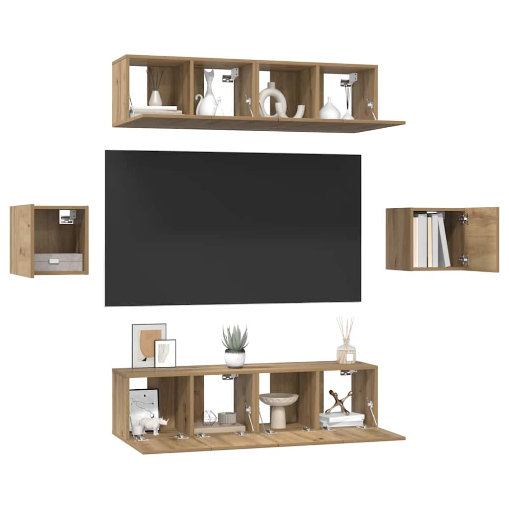 Tv-Meubelset Wandgemonteerd 6 Pcs Artisan Eiken Bewerkt Hout 120 cm