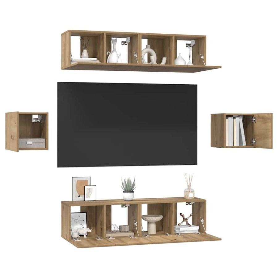 Tv-Meubelset Wandgemonteerd 6 Pcs Artisan Eiken Bewerkt Hout 120 cm