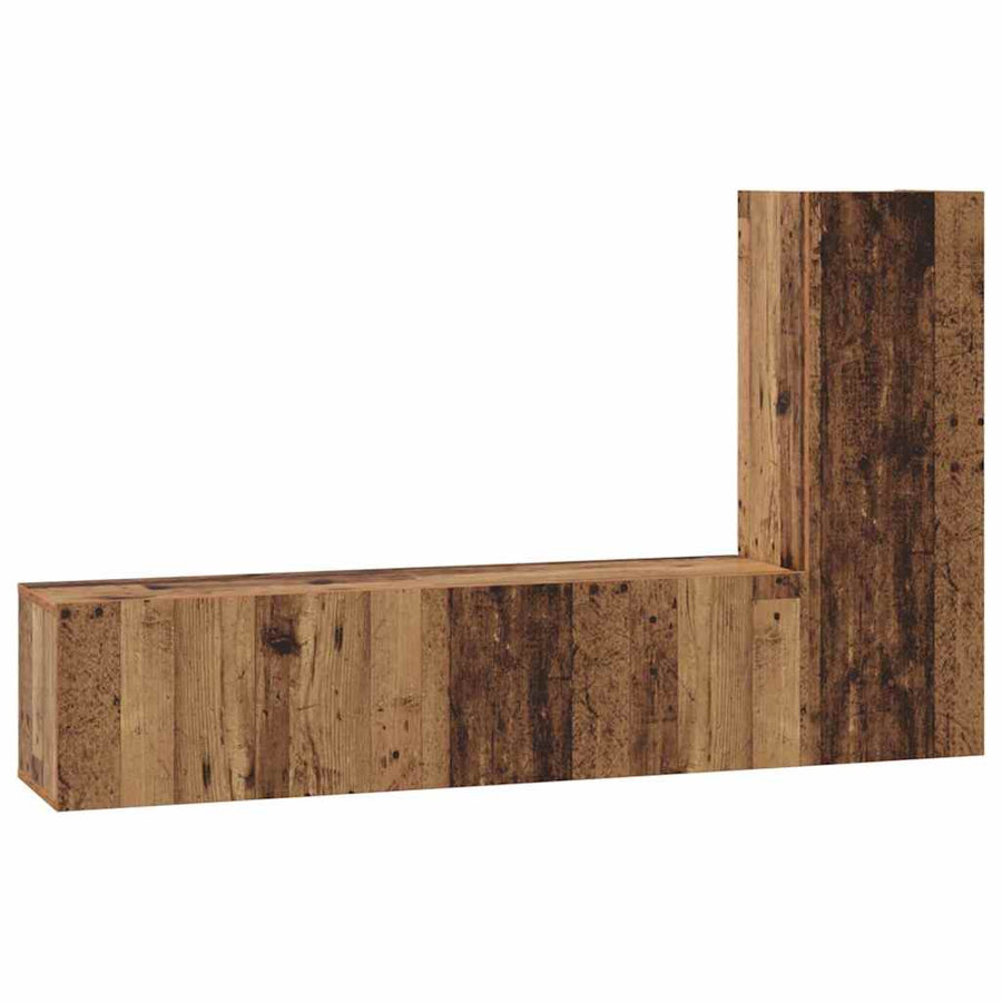 Tv-meubelset met plank Wandgemonteerd met opslag met de deur 3 pcs Oud hout 150.5 x 30 x 90 cm