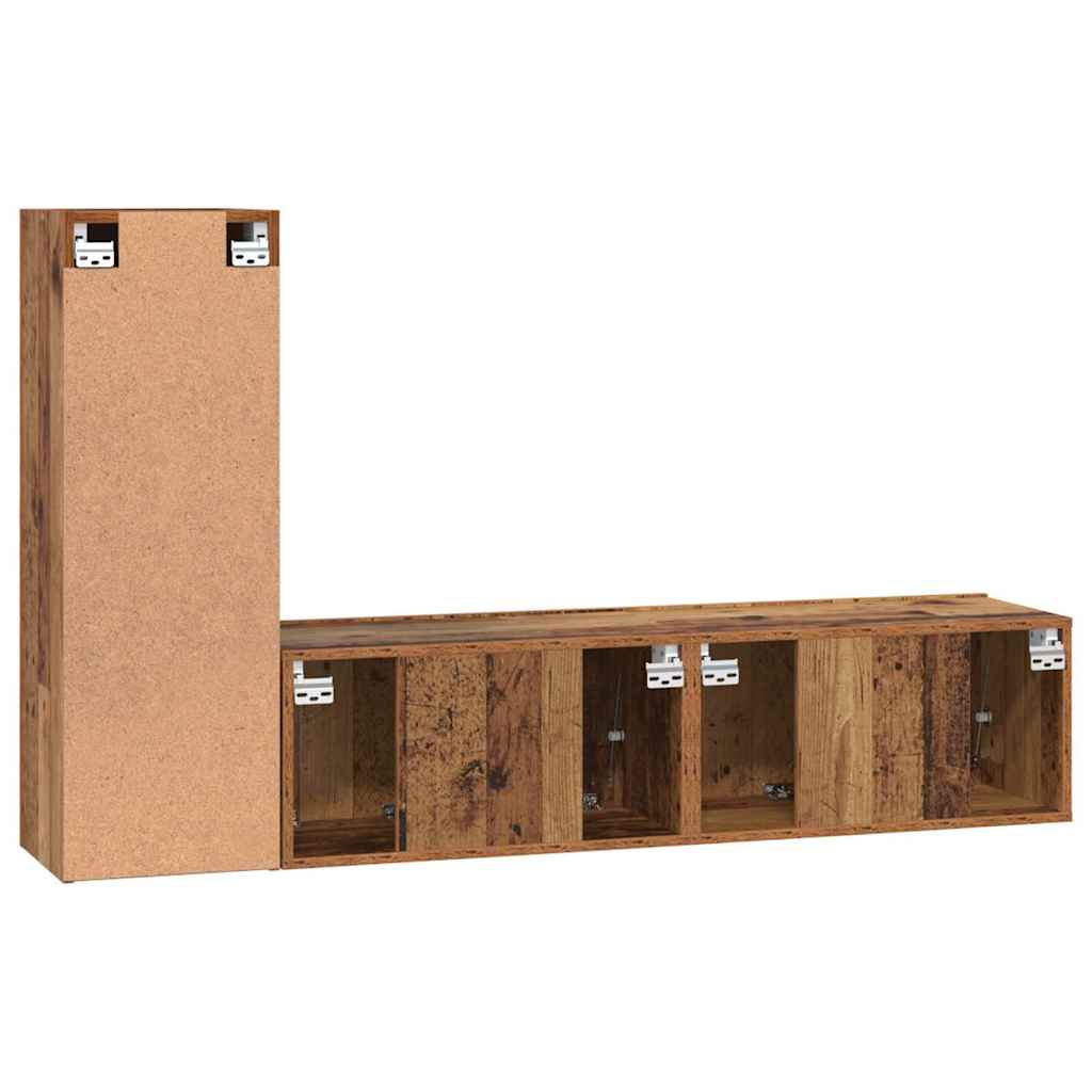 Tv-meubelset met plank Wandgemonteerd met opslag met de deur 3 pcs Oud hout 150.5 x 30 x 90 cm