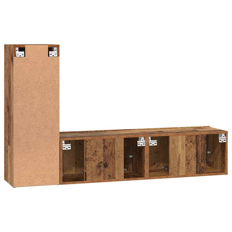 Tv-meubelset met plank Wandgemonteerd met opslag met de deur 3 pcs Oud hout 150.5 x 30 x 90 cm