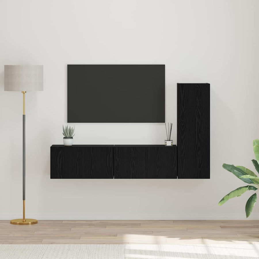 Tv-kastenset 3 pcs Zwart eiken Small 30.5 x 30 x 90 cm