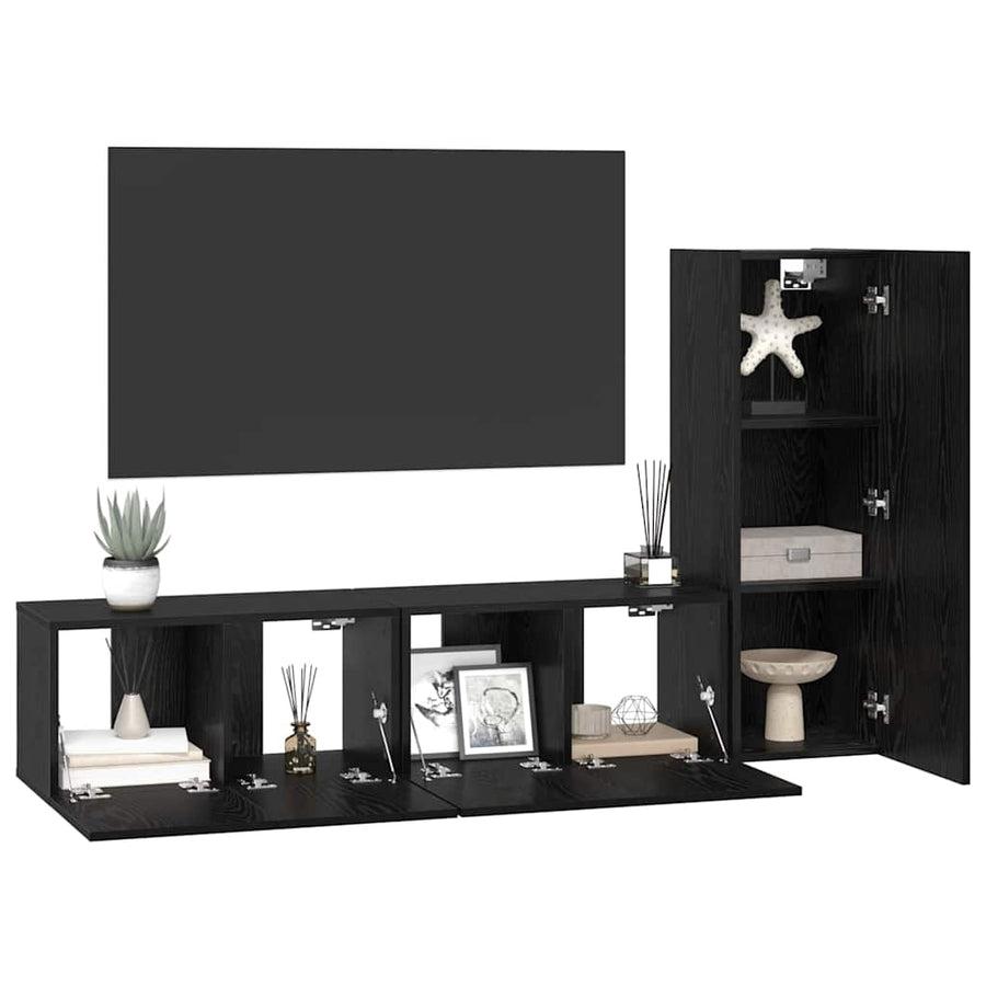Tv-kastenset 3 pcs Zwart eiken Small 30.5 x 30 x 90 cm