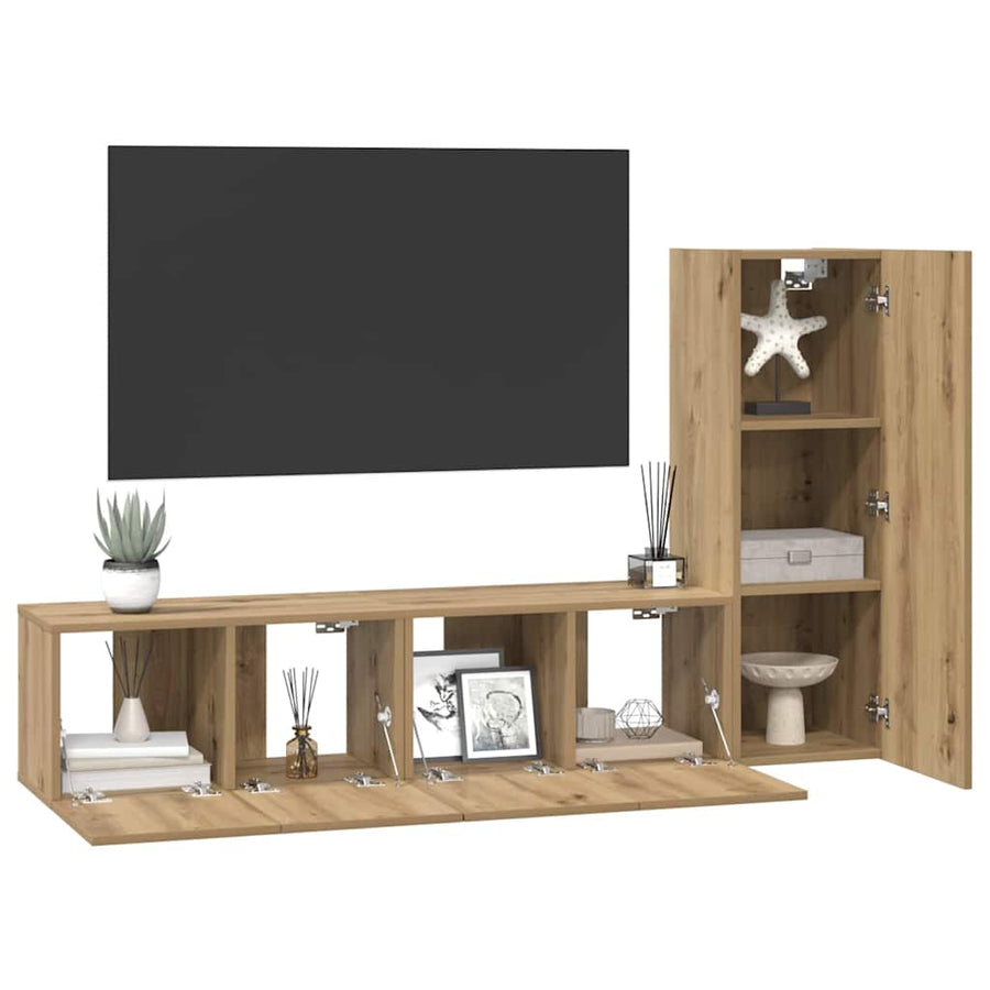 Tv-meubelset 3 pcs artisanaal eikenkleurig 150.5 x 30 x 90 cm