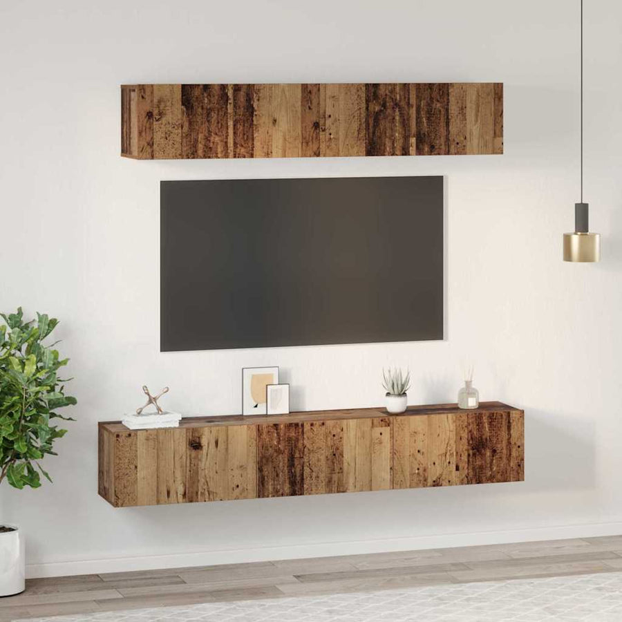 TV-kast set 5 pcs Oud hout Standaard Medium Bewerkt hout