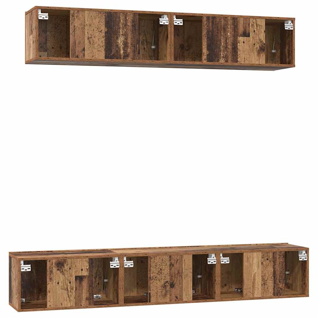 TV-kast set 5 pcs Oud hout Standaard Medium Bewerkt hout