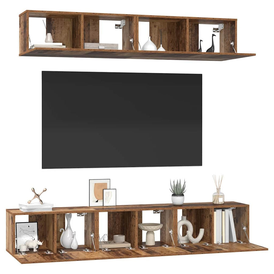 TV-kast set 5 pcs Oud hout Standaard Medium Bewerkt hout