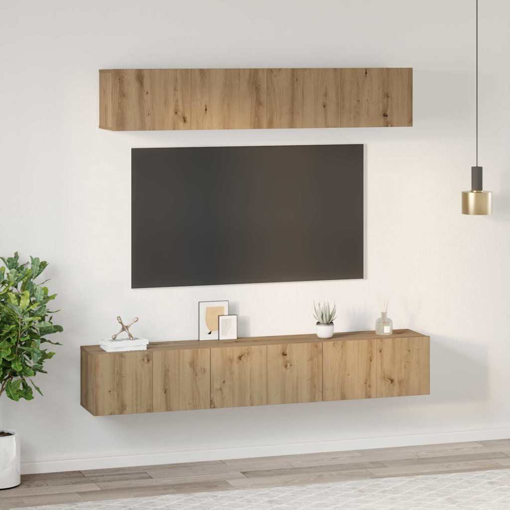 TV-kast set met plank Wandgemonteerd met opslag met de deur 5 pcs artisanaal eikenkleurig