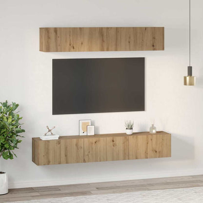 TV-kast set met plank Wandgemonteerd met opslag met de deur 5 pcs artisanaal eikenkleurig