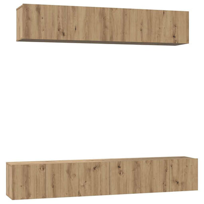 TV-kast set met plank Wandgemonteerd met opslag met de deur 5 pcs artisanaal eikenkleurig