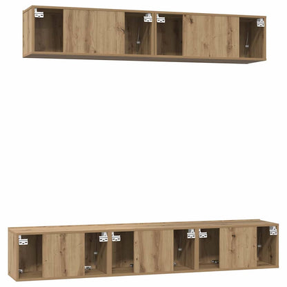 TV-kast set met plank Wandgemonteerd met opslag met de deur 5 pcs artisanaal eikenkleurig