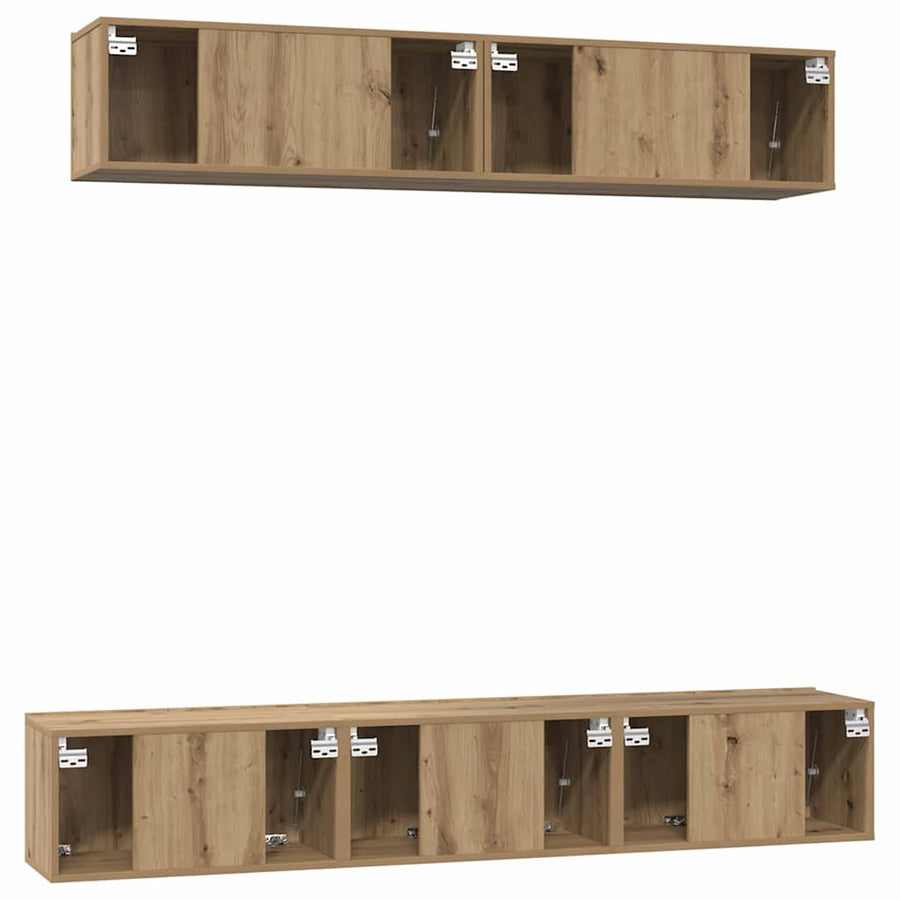 TV-kast set met plank Wandgemonteerd met opslag met de deur 5 pcs artisanaal eikenkleurig
