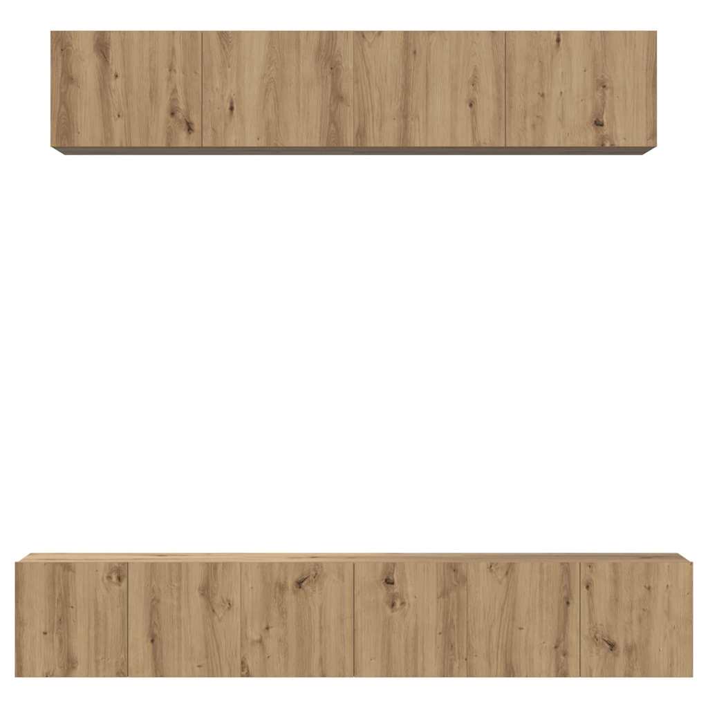 TV-kast set met plank Wandgemonteerd met opslag met de deur 5 pcs artisanaal eikenkleurig