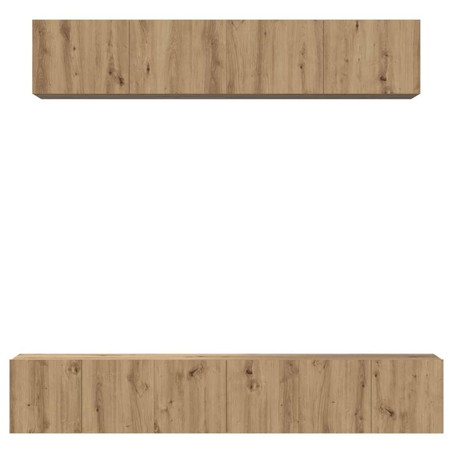 TV-kast set met plank Wandgemonteerd met opslag met de deur 5 pcs artisanaal eikenkleurig