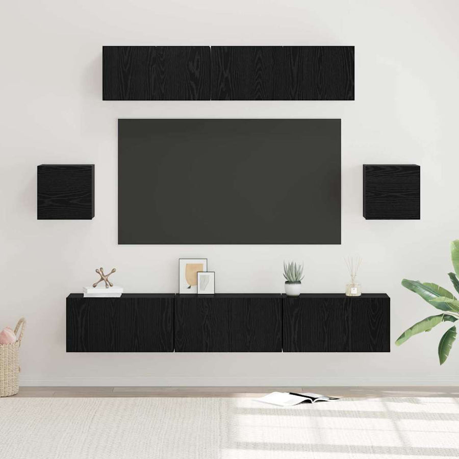 Tv-Meubelset Wandgemonteerd 7 Pcs Bewerkt Hout 7