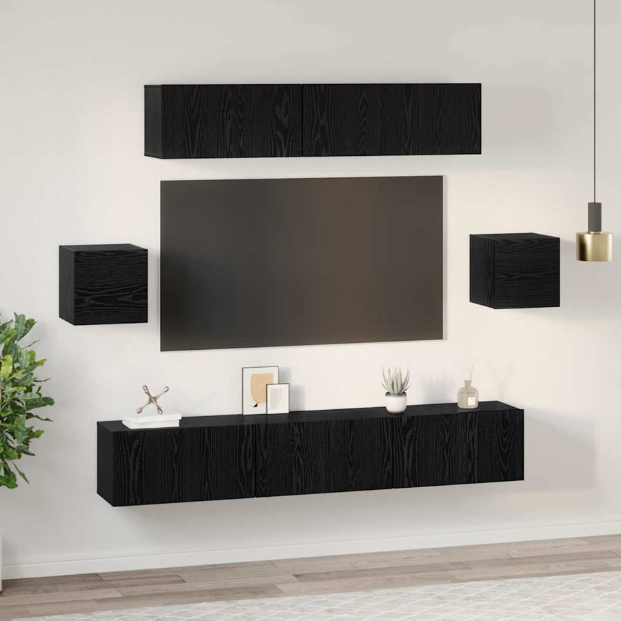 Tv-Meubelset Wandgemonteerd 7 Pcs Bewerkt Hout 7