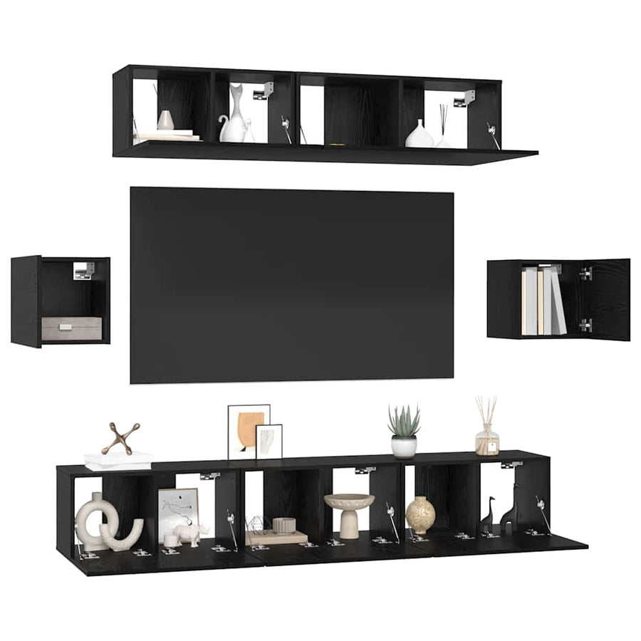 Tv-Meubelset Wandgemonteerd 7 Pcs Bewerkt Hout 7