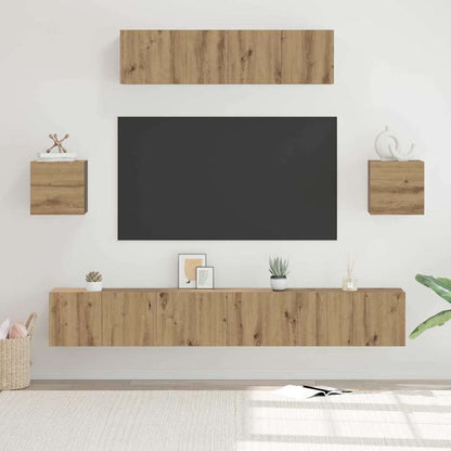 Tv-Meubelset Wandgemonteerd 7 Pcs Artisan Eiken Bewerkt Hout 7