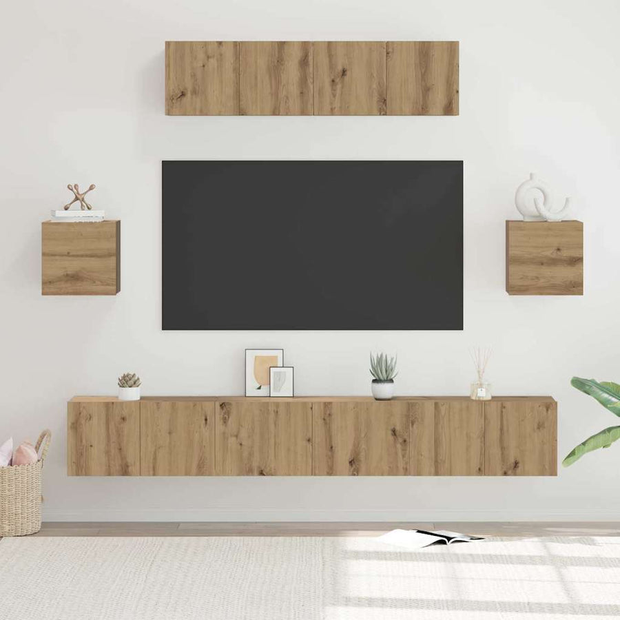 Tv-Meubelset Wandgemonteerd 7 Pcs Artisan Eiken Bewerkt Hout 7