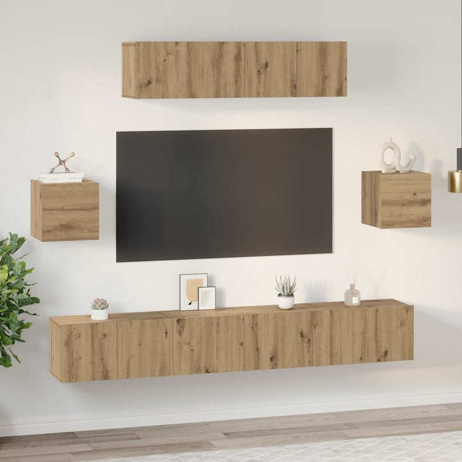 Tv-Meubelset Wandgemonteerd 7 Pcs Artisan Eiken Bewerkt Hout 7