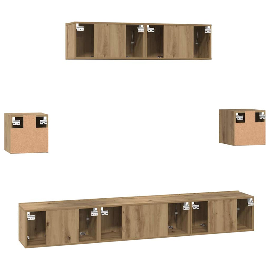Tv-Meubelset Wandgemonteerd 7 Pcs Artisan Eiken Bewerkt Hout 7
