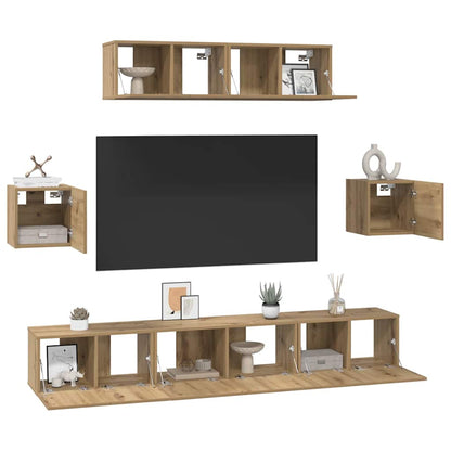 Tv-Meubelset Wandgemonteerd 7 Pcs Artisan Eiken Bewerkt Hout 7