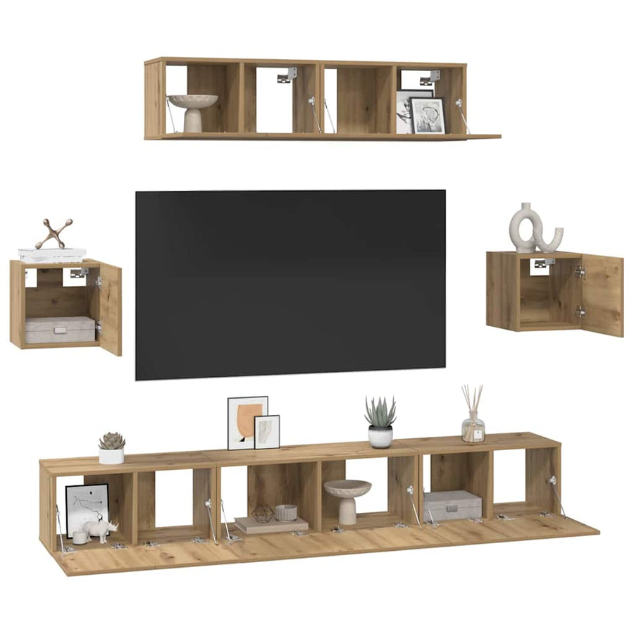 Tv-Meubelset Wandgemonteerd 7 Pcs Artisan Eiken Bewerkt Hout 7