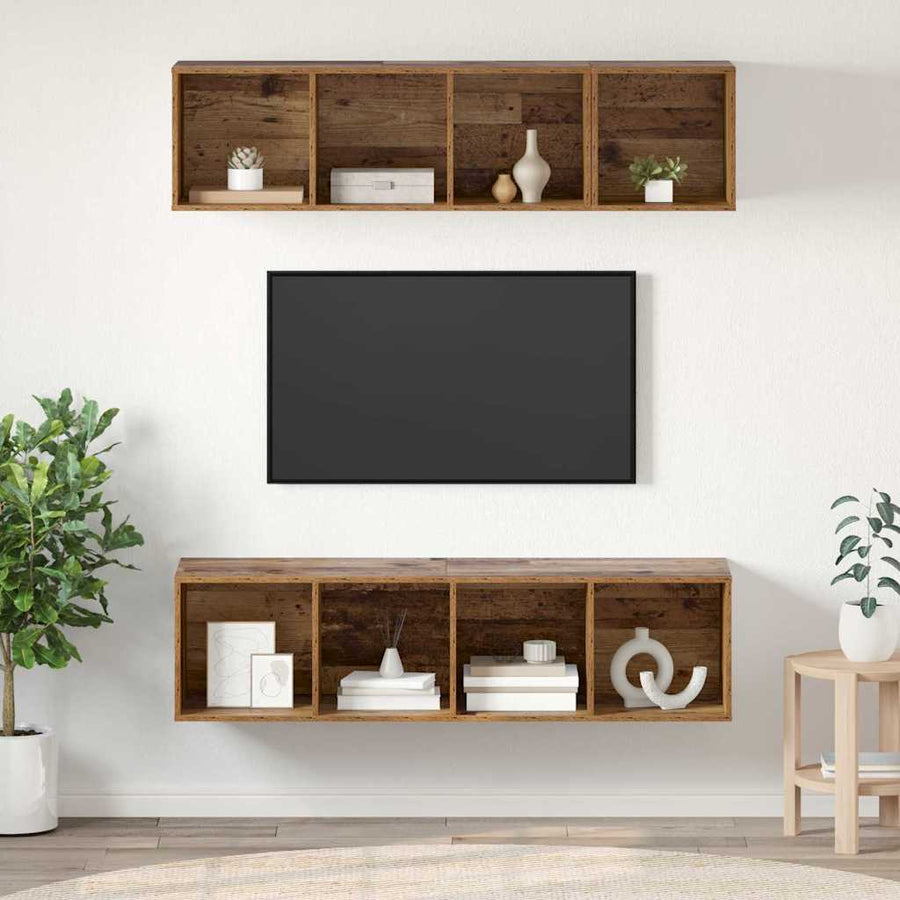 TV-kast set met plank met opslag 3 pcs Oud hout Bewerkt hout