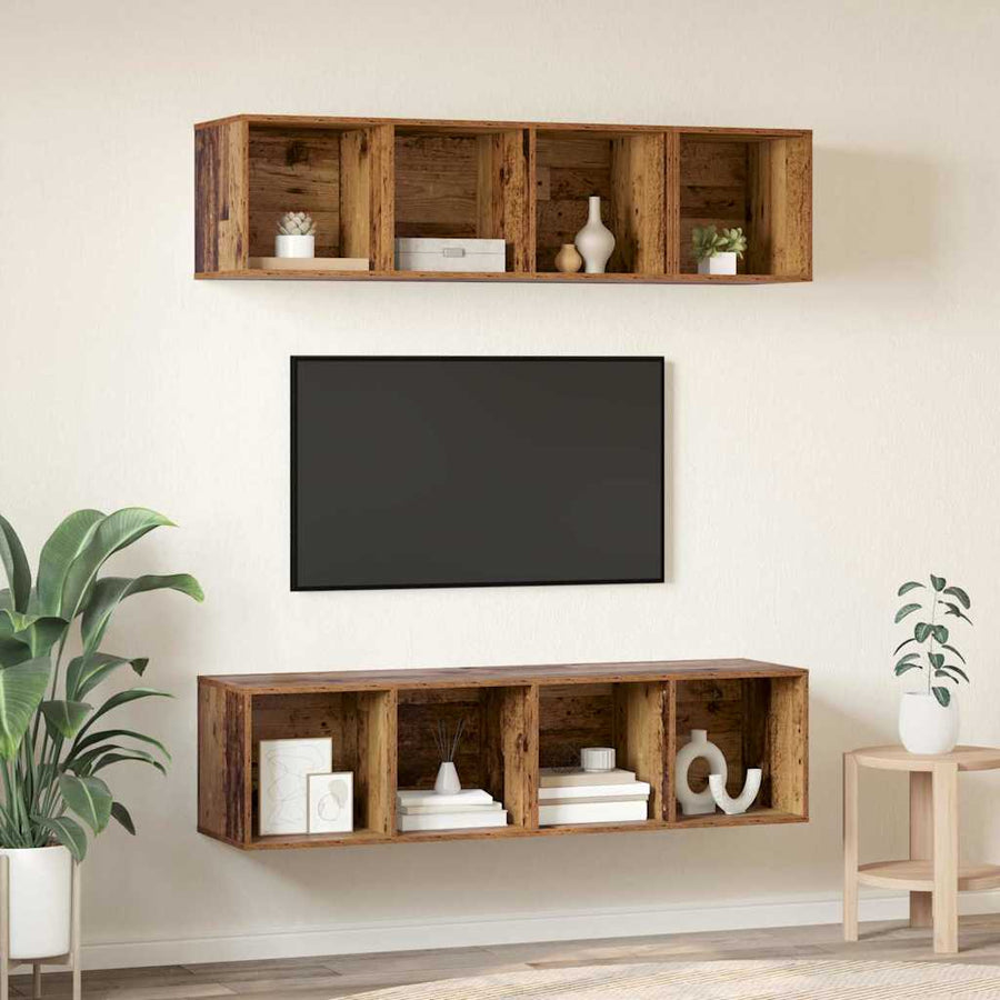 TV-kast set met plank met opslag 3 pcs Oud hout Bewerkt hout
