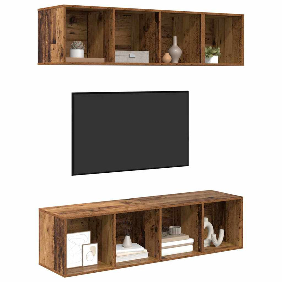 TV-kast set met plank met opslag 3 pcs Oud hout Bewerkt hout