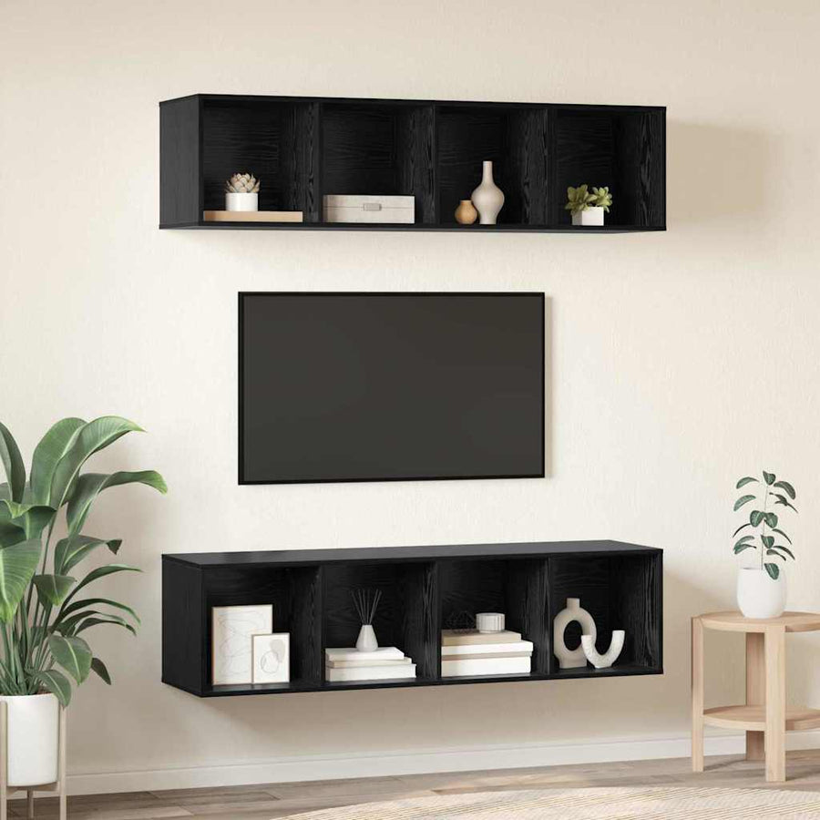 TV-kast set met plank met opslag 3 pcs Zwart eiken Bewerkt hout