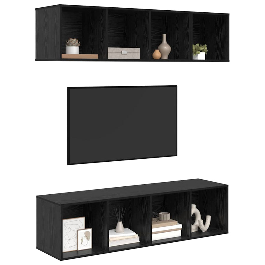 TV-kast set met plank met opslag 3 pcs Zwart eiken Bewerkt hout