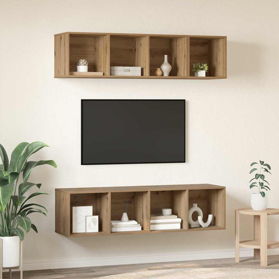 TV-kast set 3 pcs artisanaal eikenkleurig Bewerkt hout