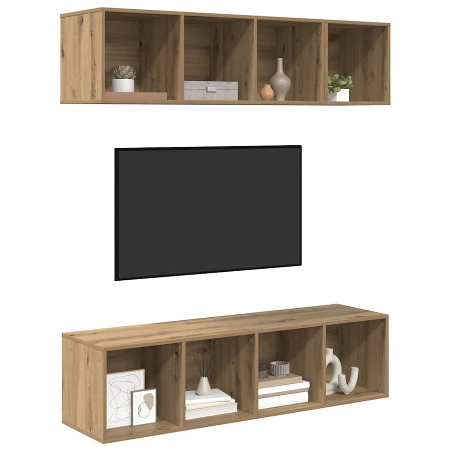TV-kast set 3 pcs artisanaal eikenkleurig Bewerkt hout