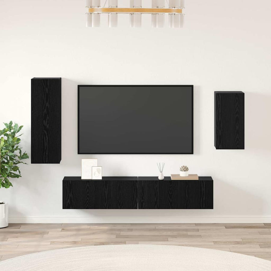 Wandkast Set met plank met opslag met de deur 4 pcs Zwart eiken 30.5 x 30 x 90 cm