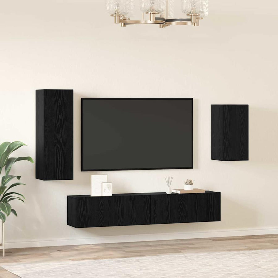 Wandkast Set met plank met opslag met de deur 4 pcs Zwart eiken 30.5 x 30 x 90 cm