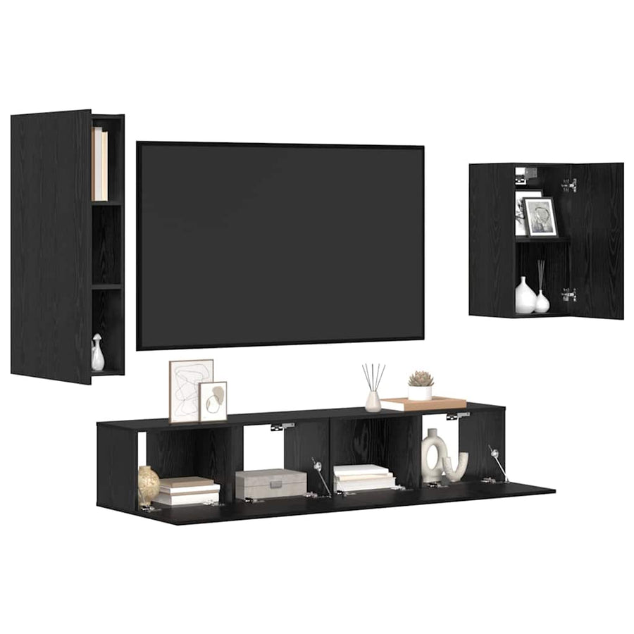 Wandkast Set met plank met opslag met de deur 4 pcs Zwart eiken 30.5 x 30 x 90 cm