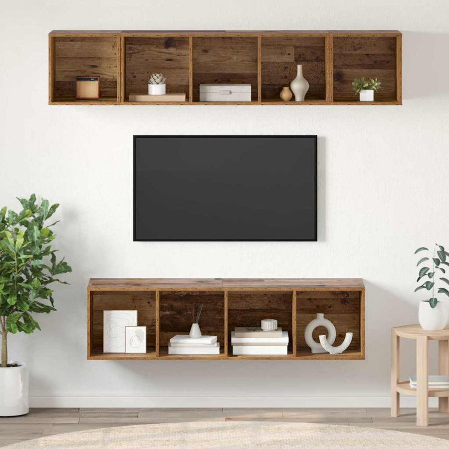 Tv-meubelset Wandgemonteerd 4 pcs Oud Hout Bewerkt hout